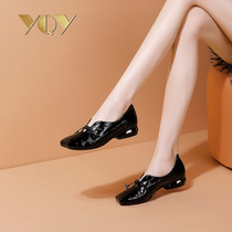 Low heels womens autumn shoes 2021 New Fashion Square head womens leather shoes Joker thick heel deep mouth womens shoes