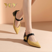 Pointed flat sole shoes womens autumn New 2021 shallow shoes children thick and versatile one-word buckle Mary Jane womens shoes