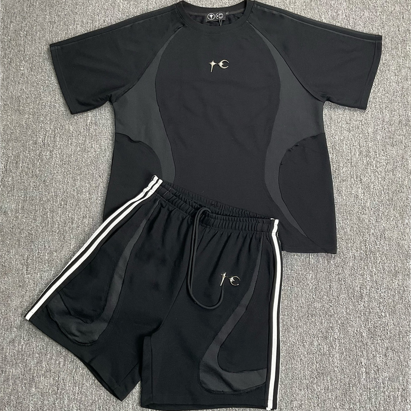 Thug Club Sports Functional Style Patchwork Short-Sleeved Suit for Men and Women, Loose Breathable Casual Shorts Two-Piece Set for Summer Thug Club Sports Functional Style Patchwork Short-Sleeved Suit for Men and Women, Loose Breathable Casual Shorts Two-Piece Set for Summer