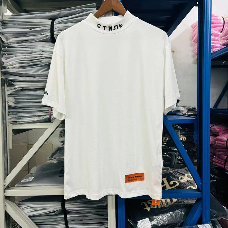 Heron Preston Crane Simple and Versatile Embroidered Logo High-Neck T-Shirt ins Loose Casual Short-Sleeve Summer