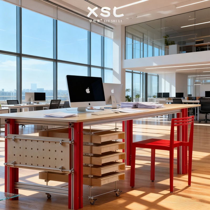 Modern Minimalist Office Desk with Two Seats, Storage Drawers, Marine Board Desktop, Rectangular Aluminum Profile Computer Desk