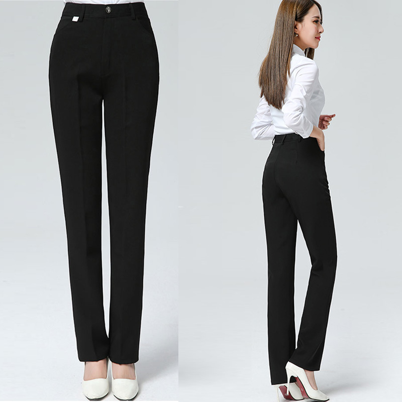 Professional Dress Woman Western Pants Spring Autumn Straight Drum High Waist Work Pants West Dress Pants Big Code Sashimi Workwear Black Pants-Taobao