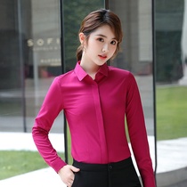 Long sleeve professional shirt womens white tooling high elastic elasticity anti-wrinkle non-iron slim red shirt elegant