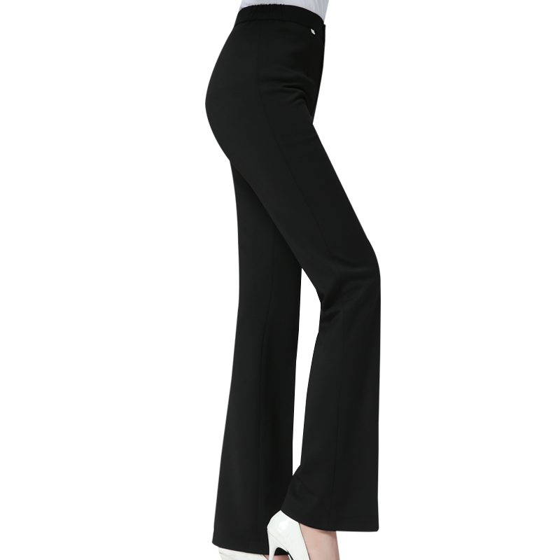 Black elastic fitted trousers for work, loose straight fit, high waist, elastic waist
