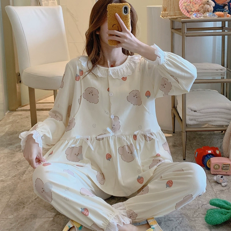 Quần áo giam giữ, bộ đồ ngủ mùa hè cotton cho phụ nữ mang thai, cho con bú và cho con bú quần áo thời kỳ ở nhà, bộ phận mỏng sau sinh cho phụ nữ mùa xuân và mùa thu - Giải trí mặc / Mum mặc