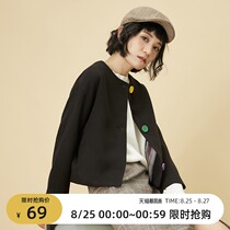  Omont egg tart home retro casual wild college style short plaid woolen coat female student thick autumn and winter