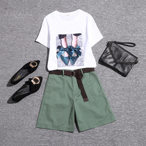 SANDRO MOSCOLONI2022 spring summer style net red playful leather t-shirt with 50% casual shorts fashion suit