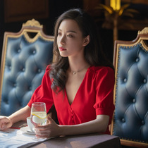 SANDRO MOSCOLONI2022 new red one-piece dress Summer v Snowspun Bridal Temperament Long