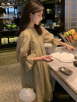 Sandro moskoloni spring summer cash cow oil fruit green round neckline dress with dress woman bubble slew sleeve snow spinning loose skirt