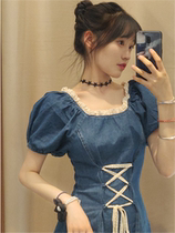 SANDRO MOSCOLONI2022 summer style Cowboy Bubble Cuff Clot Dress Woman to collect waist first love design