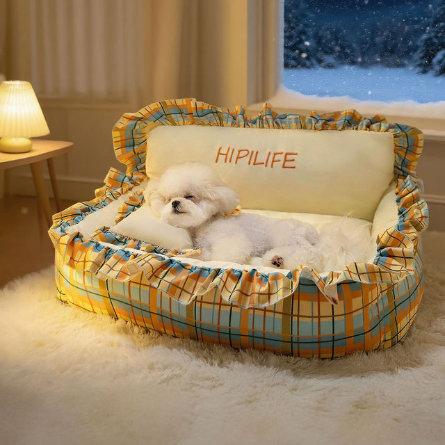 Dog Bed with Removable and Washable Thickened Backrest Sofa, Winter Warm Pet Bed for Small and Medium-Sized Dogs, Bichon Dog Bed, Four-Season Cat Bed