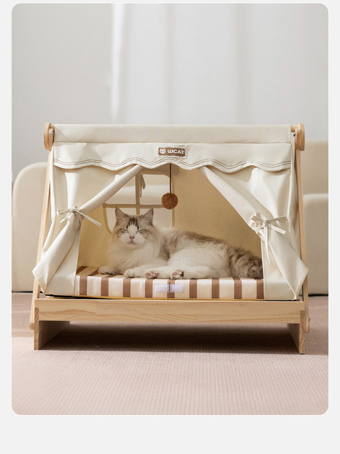Solid Wood Cat Tent, Cat Nest, Enclosed, Safe, Suitable for All Seasons, Cat Bed, Removable and Washable Cat House, Pet Kennel, Sleeping Nest