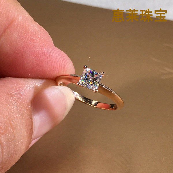 Wheeley jewelry 18K gold natural Princess square diamond ring simple fashion shaped square diamond ring wedding ring female