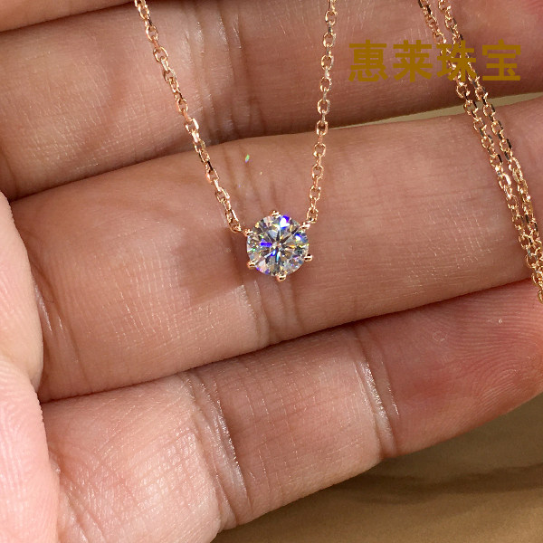 18K gold inlaid classic six-claw diamond necklace female simple six-claw single diamond collarbone necklace pendant female