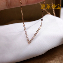 Huilai Jewelry 18K gold V-shaped diamond Necklace for women Letter shape Diamond pendant Fashion Clavicle Chain for women