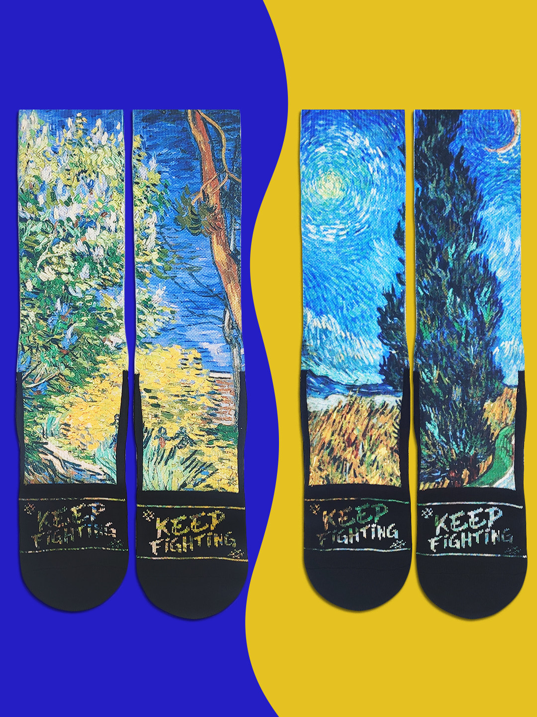 Niche artistic trend Van Gogh's famous oil painting socks designer creative literary print towel bottom mid-tube socks