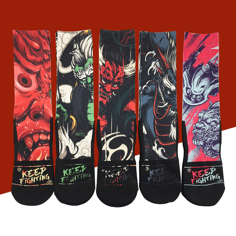 Japanese Harajuku Style Ukiyo-E Socks with Fun and Creative Illustration Prints, Cool Street Hip-Hop Mid-Calf Socks