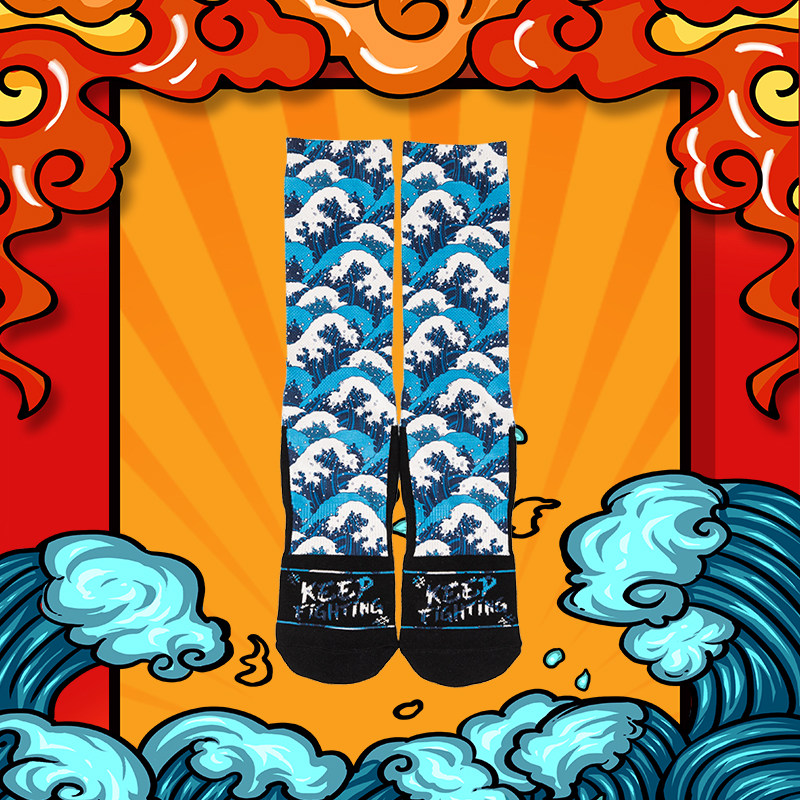 Japanese Ukiyo-e wave socks men's mid-calf trendy socks net red socks street hip-hop with dad shoes coconut shoes