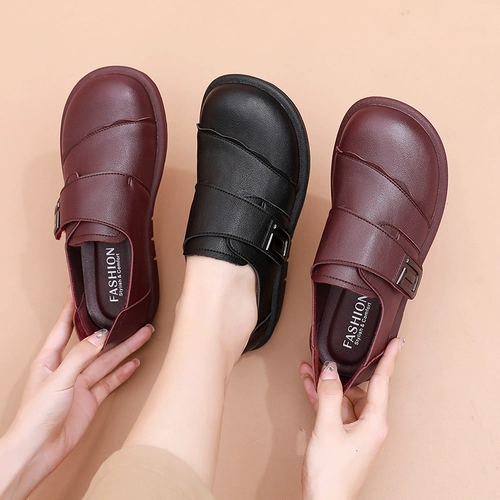 Комфортная обувь для матери, нескользящие туфли для кожаной обуви, осенняя, для среднего возраста, мягкая подошва