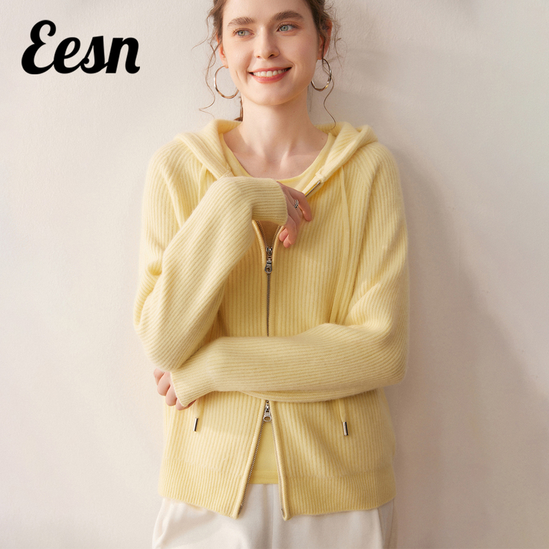Comfortable and Relaxed~ New Autumn and Winter Hooded Knitted Cashmere Cardigan for Women with Double Zipper, Warm Long-Sleeve Hoodie for Outerwear