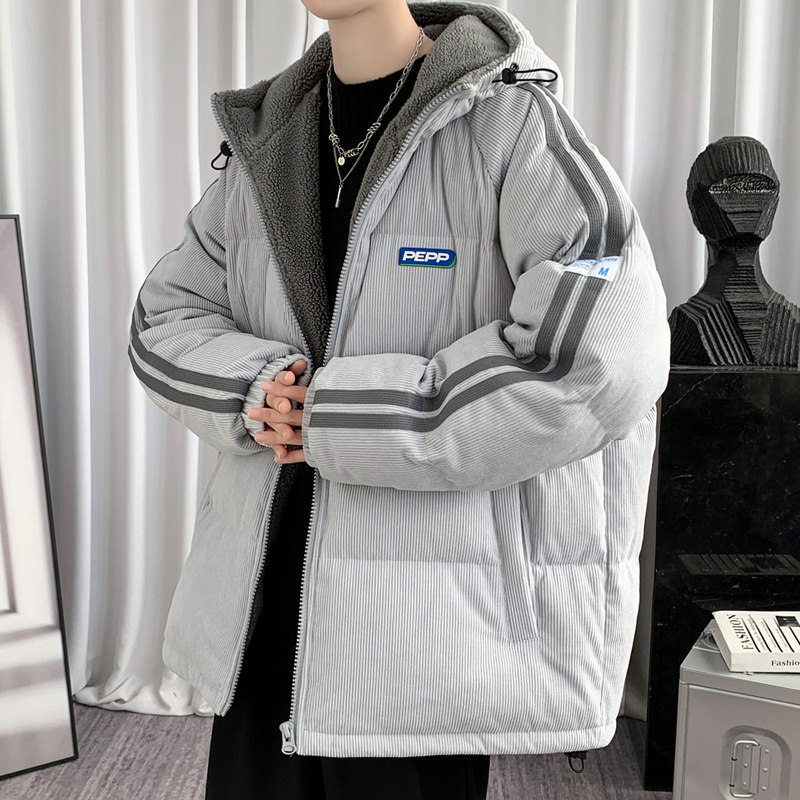 羊羔绒棉衣外套男士秋冬季加绒连帽灯芯绒晋江羽绒棉服保暖棉袄子 2