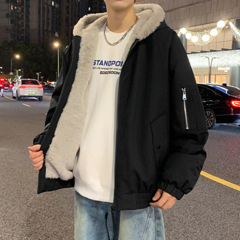 American-Style Hooded Rabbit Fur Jacket for Men, Autumn and Winter, Fleece-Lined, Thickened, Warm, Trendy Youth Jacket, Outdoor Clothing