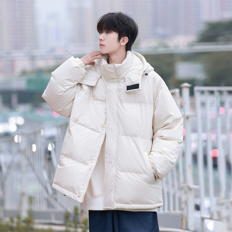 Korean Style down Jacket for Men, New Winter Fashion, Thickened Hooded Trendy Coat, White Warm and Cold-Proof Puffer Jacket
