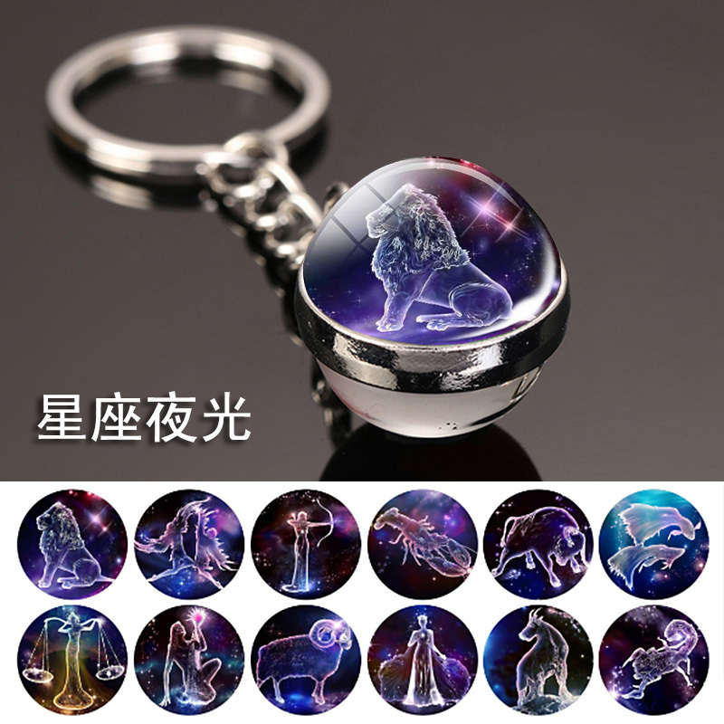 Car Key Chain Keychain Decoration 12 Zodiac Signs Luminous Keychain Couple Key Chain Pendant Crystal Ball&5