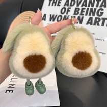 Cute Rex Rabbit Fur Avocado Car Keychain Pendant ins Internet Celebrity Plush Doll School Bag Pendant Gift￥