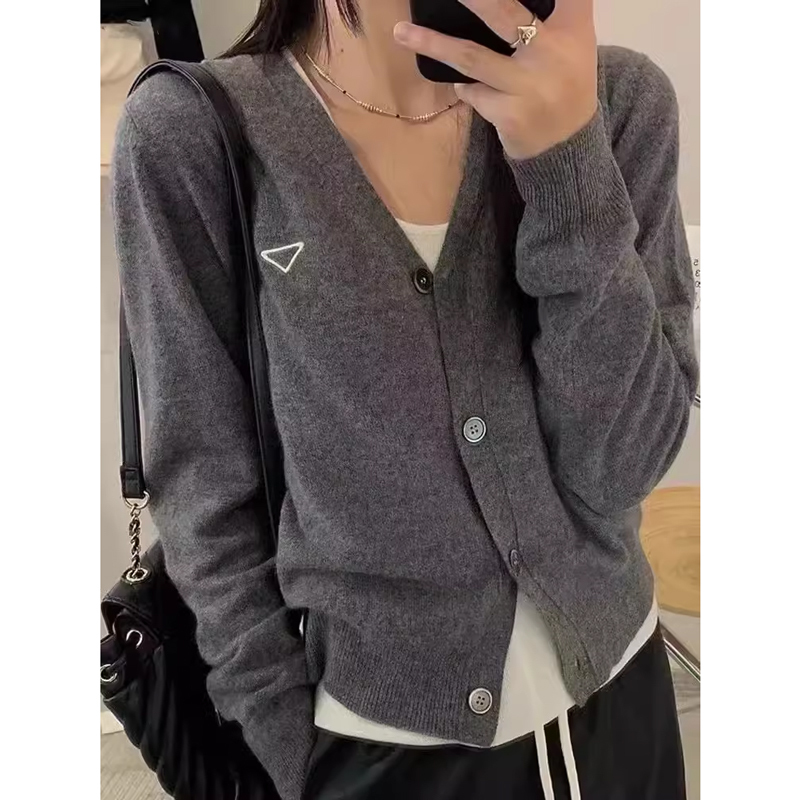 Gray V Neck Cardigan for Women 100 Pure Cashmere Sweater European Classy Spring New Top Knitwear Knitwear Jacket