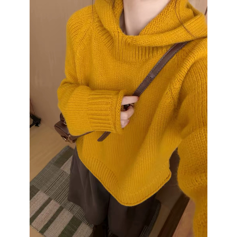 European Goods | Autumn Hooded Knitwear for Women 100% Pure Wool Autumn and Winter Thickeneded Thick Woolen Hooded Cashmere Knitwear Jacket