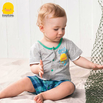 Yellow duckling baby jumpsuit pure cotton soft short-sleeved jumpsuit cute romper male baby clothes 3-6-12