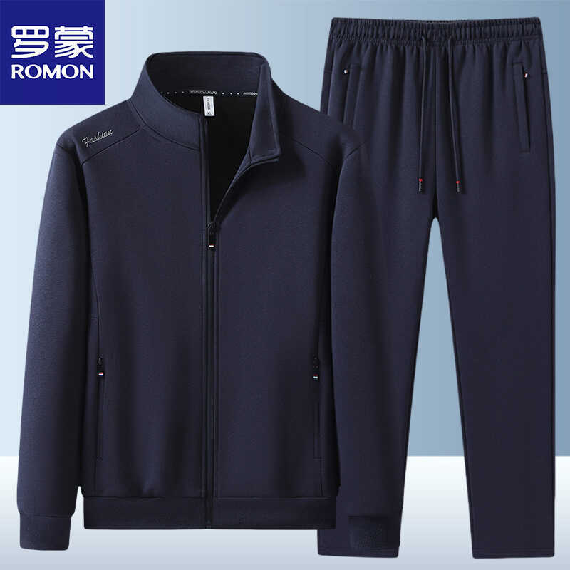 Romon Men's Stand-Up Collar Sweatshirt Cardigan Sports Suit Men's Spring and Autumn Casual Two-Piece Set Cotton Loose Large Size Running Suit Romon Men's Stand-Up Collar Sweatshirt Cardigan Sports Suit Men's Spring and Autumn Casual Two-Piece Set Cotton Loose Large Size Running Suit