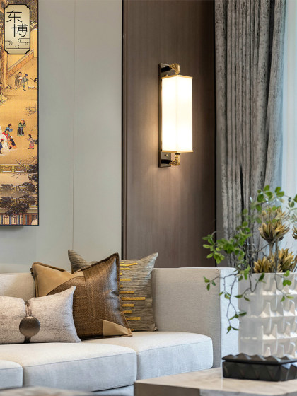 New Chinese Style Wall Lamp All Copper Living Room Background Wall Lamp Bedroom Bedside Lamp Hotel Villa Aisle Lamp Imitation Marble Wall Lamp