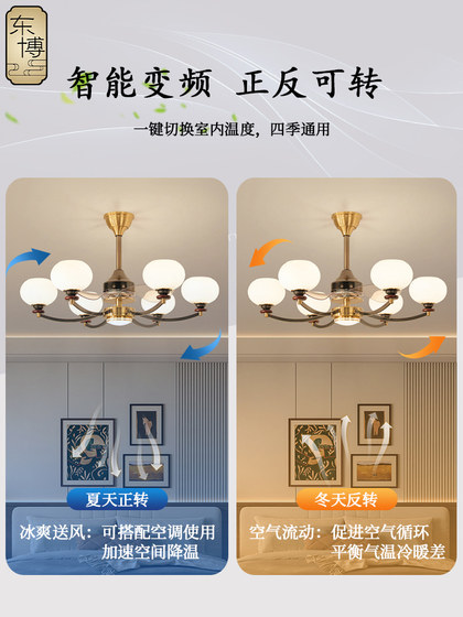 Fan Lamp with Antique Style, All-Copper, for Living Room and Bedroom, Ceiling Fan Lamp, Light Luxury, Modern, Simple, Smart Dining Room Fan Chandelier