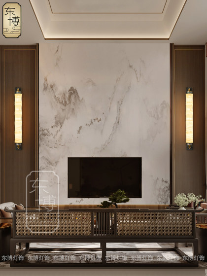 New Chinese Style Jade Wall Lamp High-End All-Copper Living Room Background Wall Lamp Bedroom Bedside Hotel Villa Corridor Wall Lamp