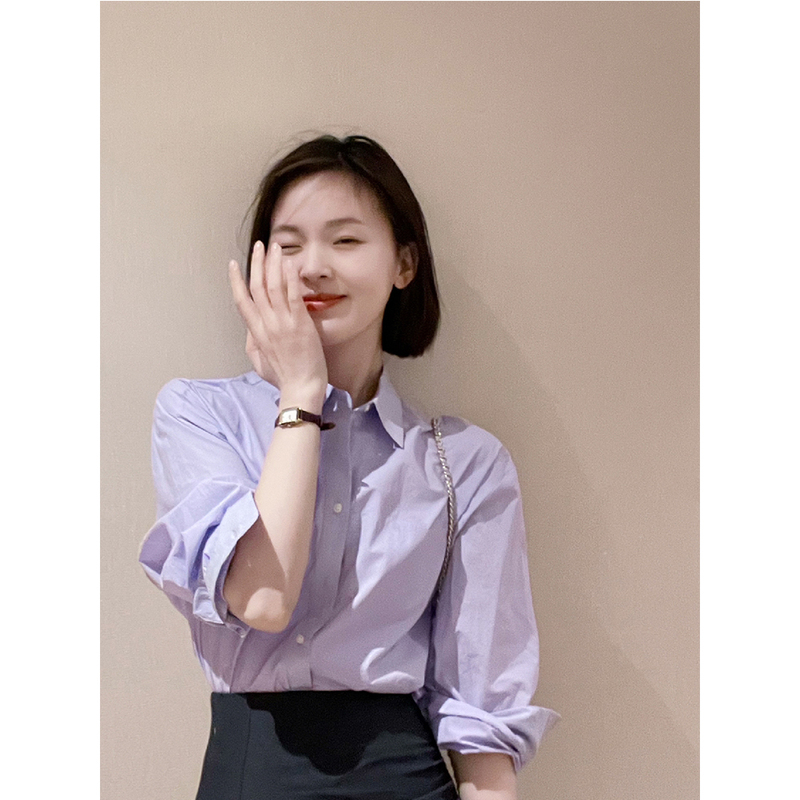 Gentle Purple Shirt for Women, 2026 Spring and Autumn, Korean Style, Layered Design, Loose and Versatile, Unique Long-Sleeved Shirt