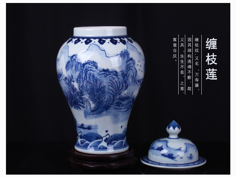 Jingdezhen ceramics archaize general tank storage landscape of blue and white porcelain vase Chinese sitting room adornment is placed