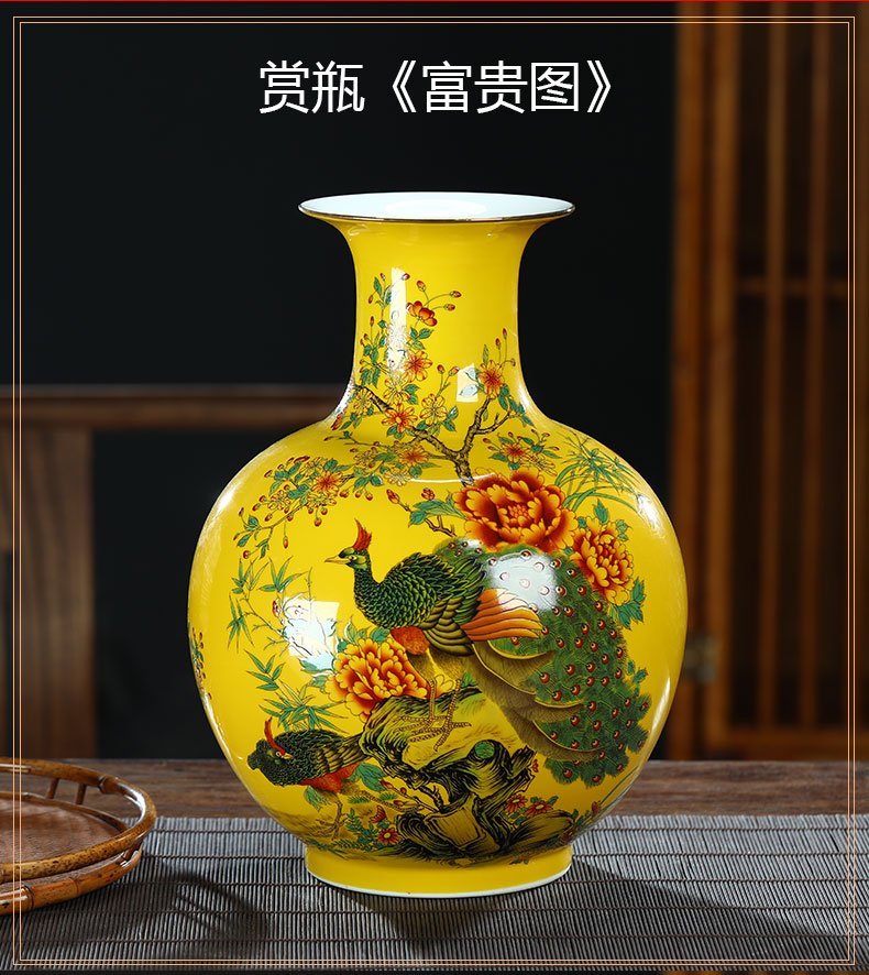 Yellow famous jingdezhen ceramics, vases, flower arrangement of Chinese style living room office furnishing articles decoration decorative arts and crafts