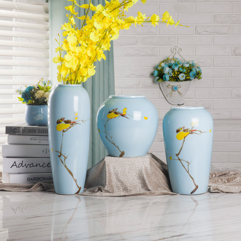 Jingdezhen New Chinese Vase Zen Ceramic Fittings Simply Modern Living Room TV Cabinet IKEA Vase Three Pieces