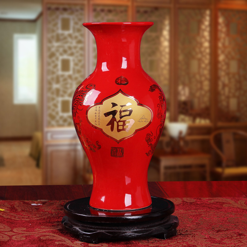 Jingdezhen Chinese red paint ceramic vase longfeng dense eggs a thriving business fashion wedding gifts gifts