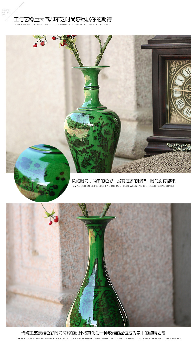 Jingdezhen ceramics antique piece of crack open green vase furnishing articles of Chinese style restoring ancient ways household decoration decoration