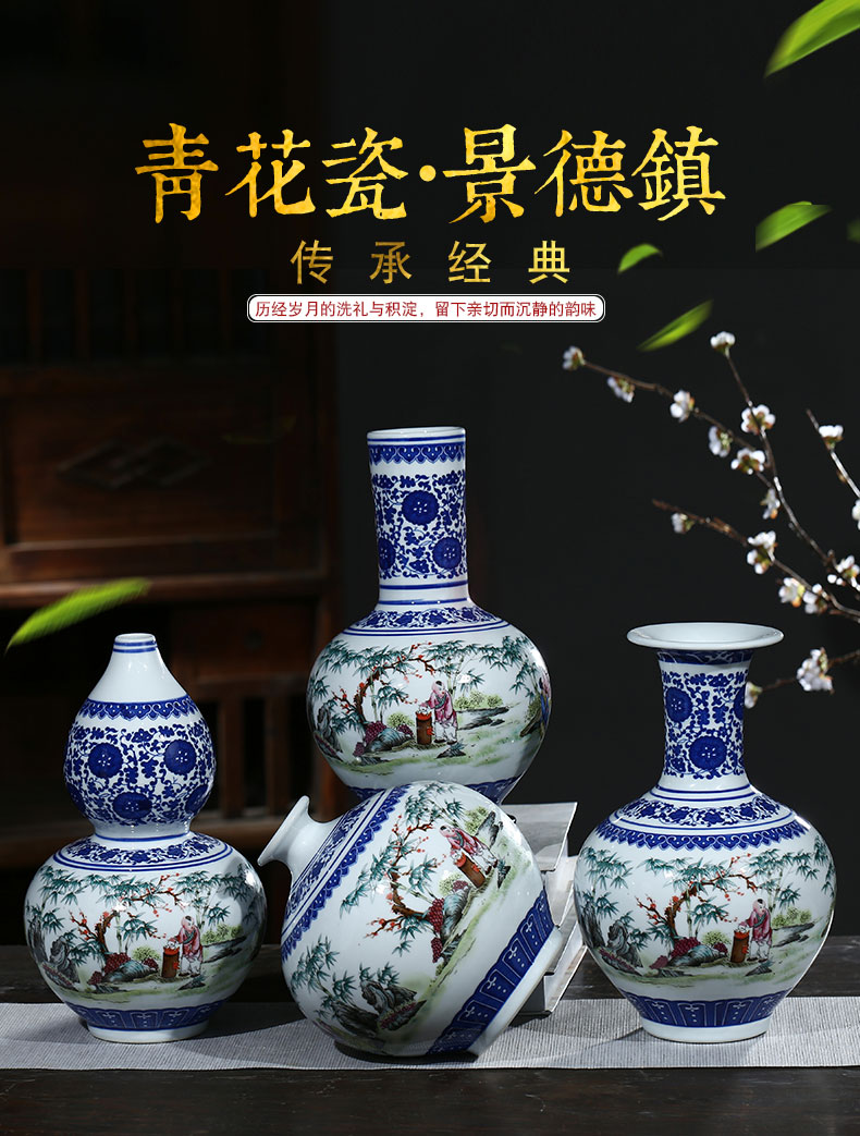 Jingdezhen ceramic furnishing articles antique blue and white porcelain vases, flower arrangement is lucky bamboo home sitting room TV ark, adornment