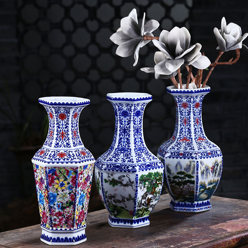 Jingdezhen blue and white porcelain antique archaize ceramic vase furnishing articles the six - party new Chinese flower arranging sitting room adornment