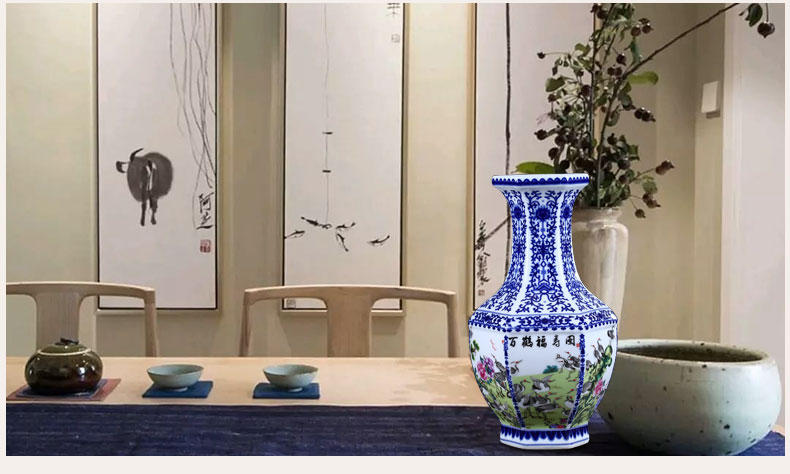 Jingdezhen blue and white porcelain antique archaize ceramic vase furnishing articles the six - party new Chinese flower arranging sitting room adornment