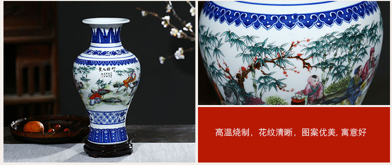 Jingdezhen ceramic furnishing articles antique blue and white porcelain vases, flower arrangement is lucky bamboo home sitting room TV ark, adornment