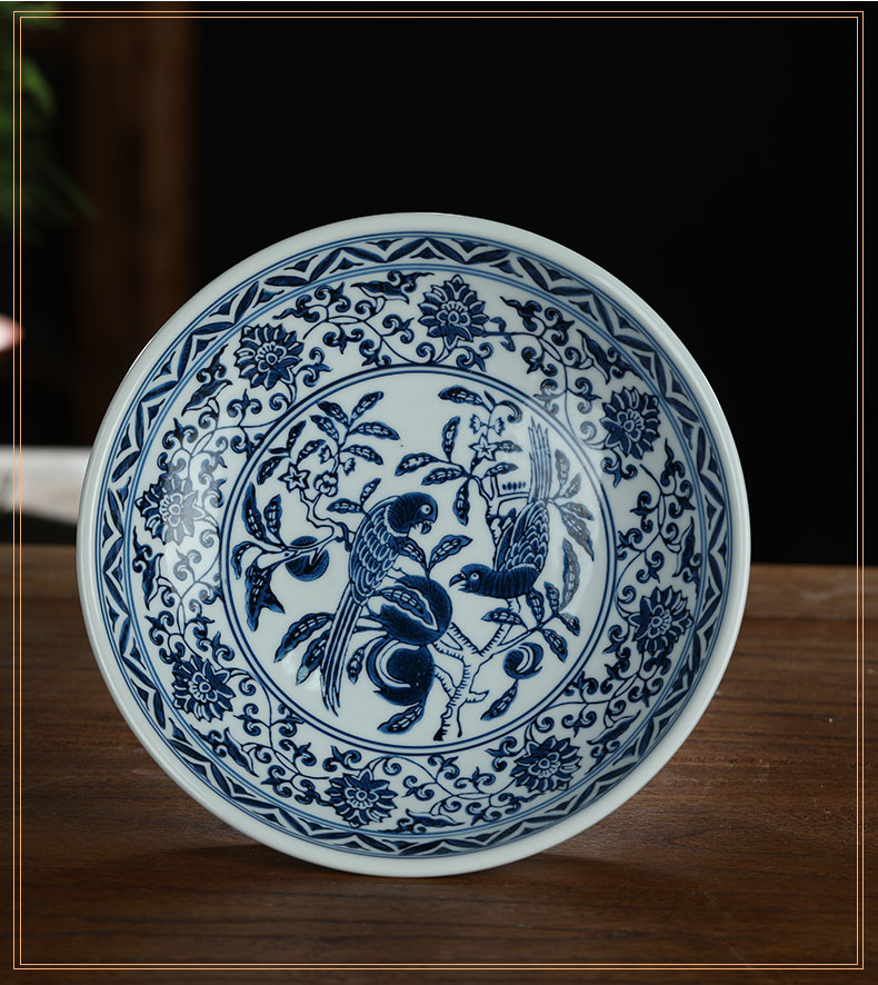 Jingdezhen ceramic glaze color blue and white porcelain under high fruit bowl dessert plate creative home fruit basket of food for the plate