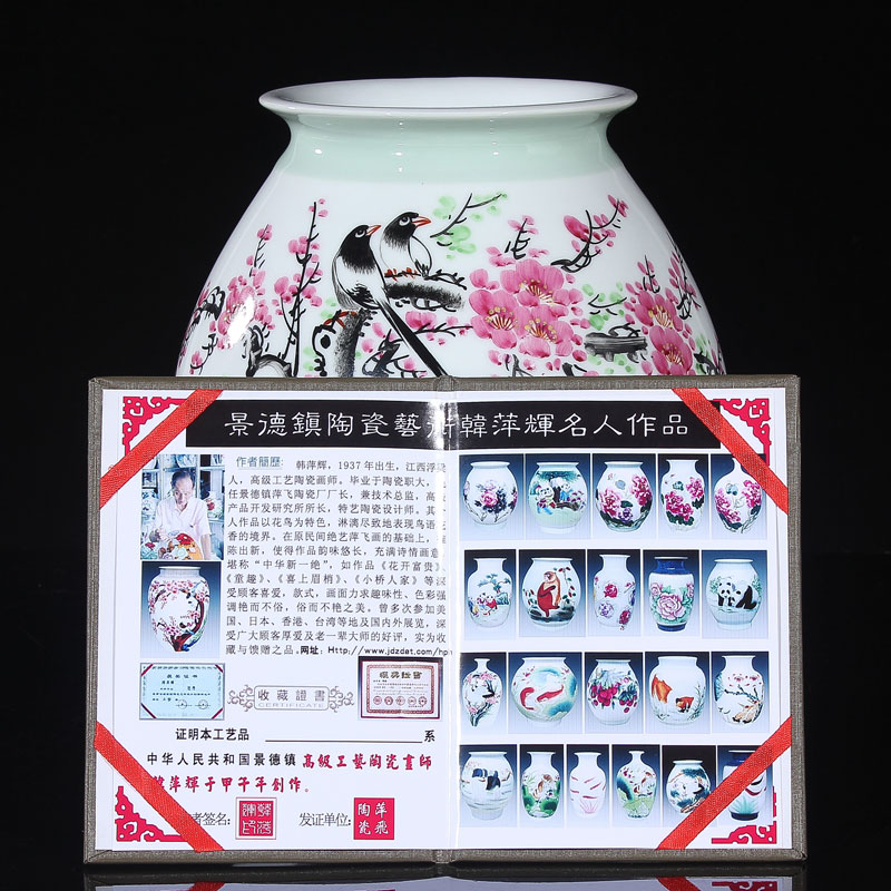 Jingdezhen ceramics vase celebrity virtuosi water points peach blossom put hand - made beaming vase collection certificate