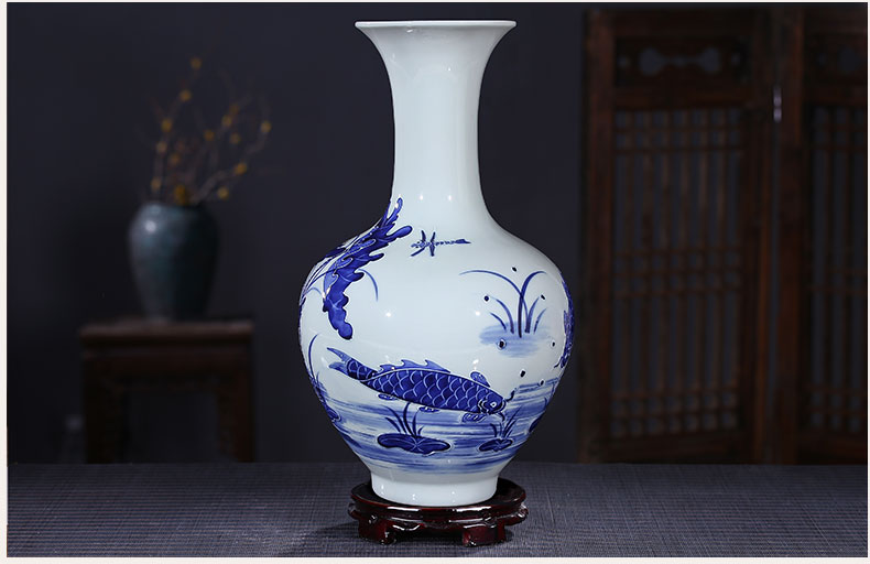 Jingdezhen ceramics craft anaglyph blue and white porcelain vases, modern household adornment handicraft decoration parts