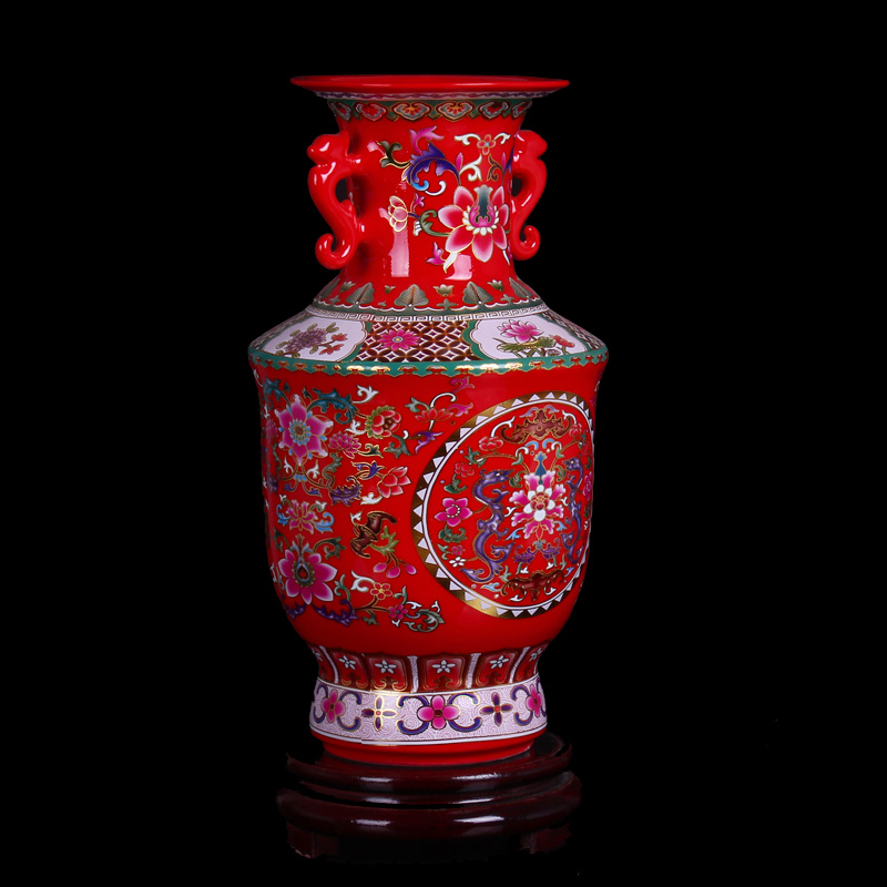 Archaize of jingdezhen ceramics colored enamel ears rich ancient frame vase home sitting room adornment handicraft furnishing articles